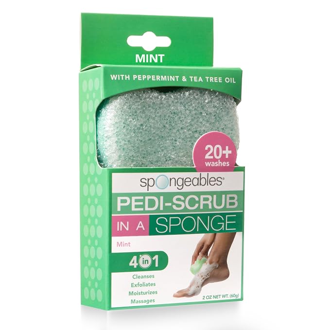 Spongables Pedi Scrub Foot Exfoliating 20+ Wash Sponge, Mint, 1 Count