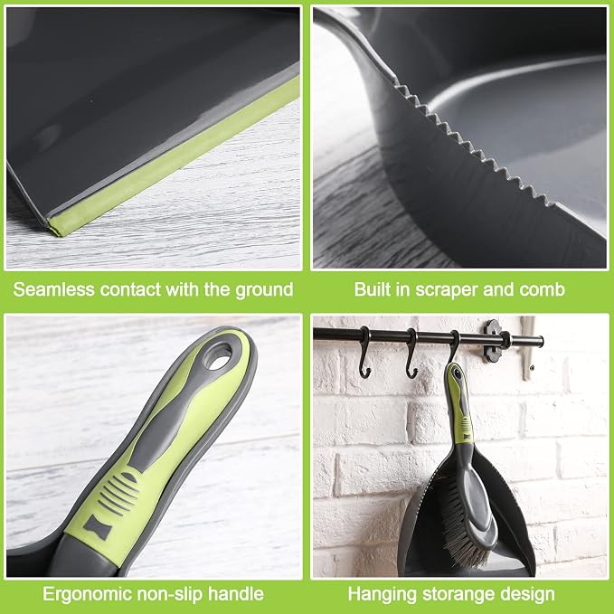 Zopeal 4 Set Dust Pan and Brush Set, Small Dustpan with Broom, Handheld Angle Broom and Dustpan Set for Home Room Kitchen Car Office Lobby Indoor Floor Cleaning
