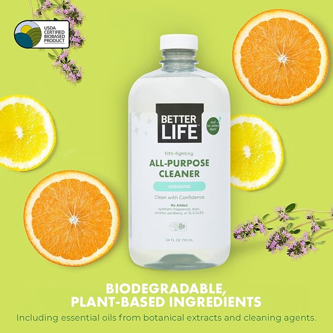 Better Life All Purpose Cleaner - Multipurpose Home and Kitchen Cleaning Spray for Glass, Countertops, Appliances, Upholstery & More - Multi-surface Spray Cleaner - 24oz (Pack of 2) Unscented