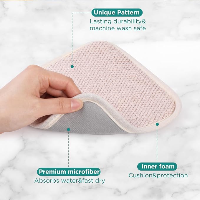 GeeRic Microfiber Dish Drying Mat, Super Absorbent Kitchen Dish Drying Pad, Reversible Gift Mats for Countertop, 7 * 7 inch Beige