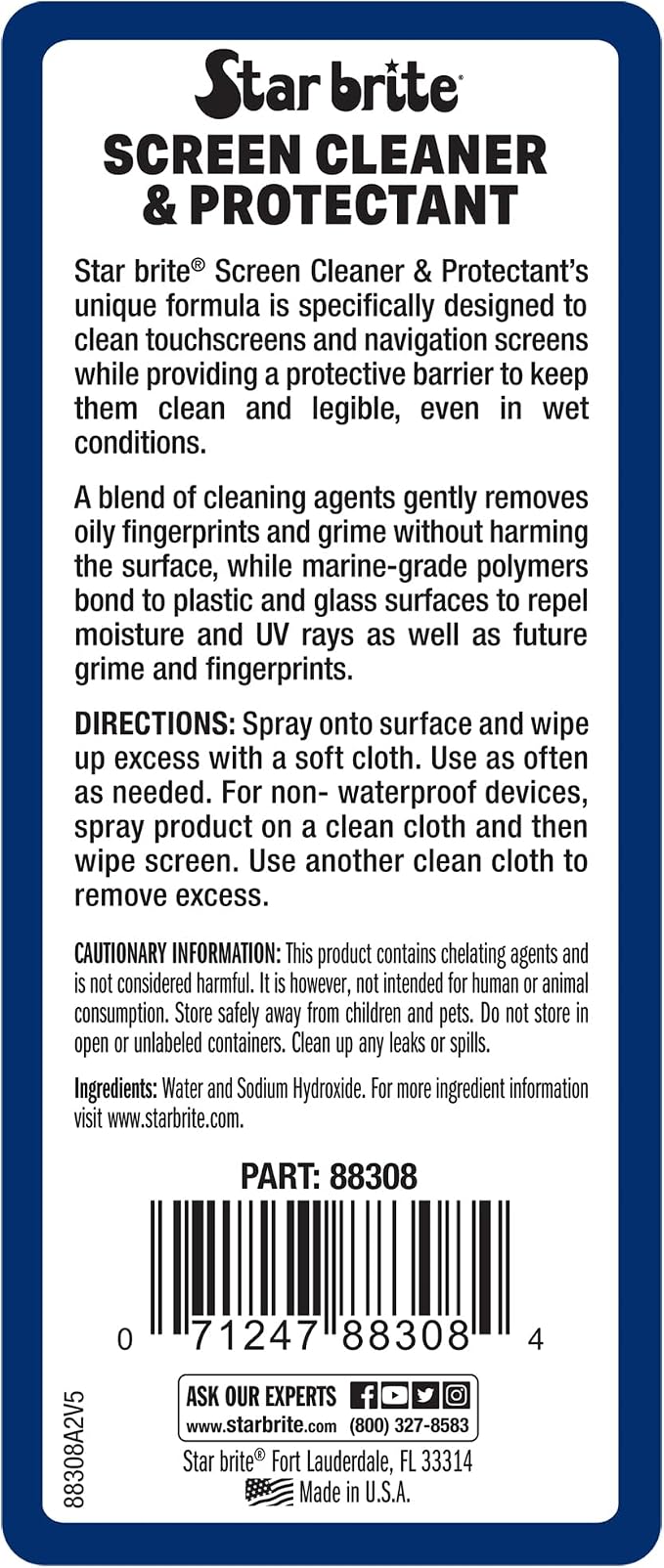 STAR BRITE Screen Cleaner & Protectant; Clean & Protect Phones, Tablets, Sunglasses, Helmet Visors, Touchscreens & More. Shed Fingerprints, Grime, Salt Water & Increase Rain Visibility (088308)