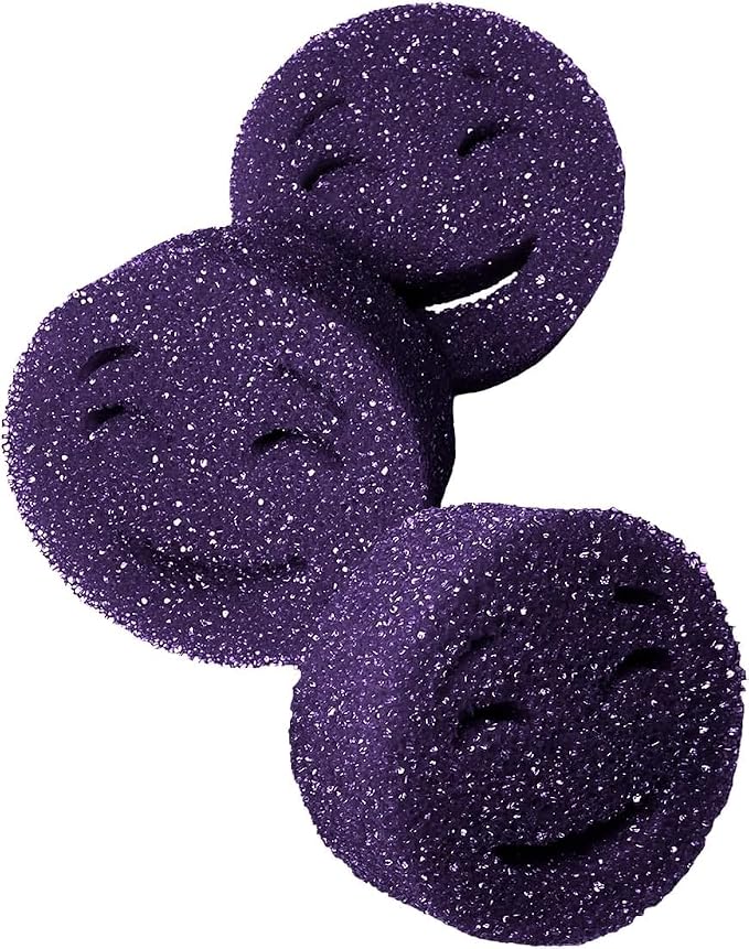 The Original Scrub Moji Scrubbing Sponge by Smilyeez (Set of 3) - Purple - Temperature-Responsive Polymer Foam, Stain and Odor Resistant, Ideal for Kitchen and Bathroom Cleaning