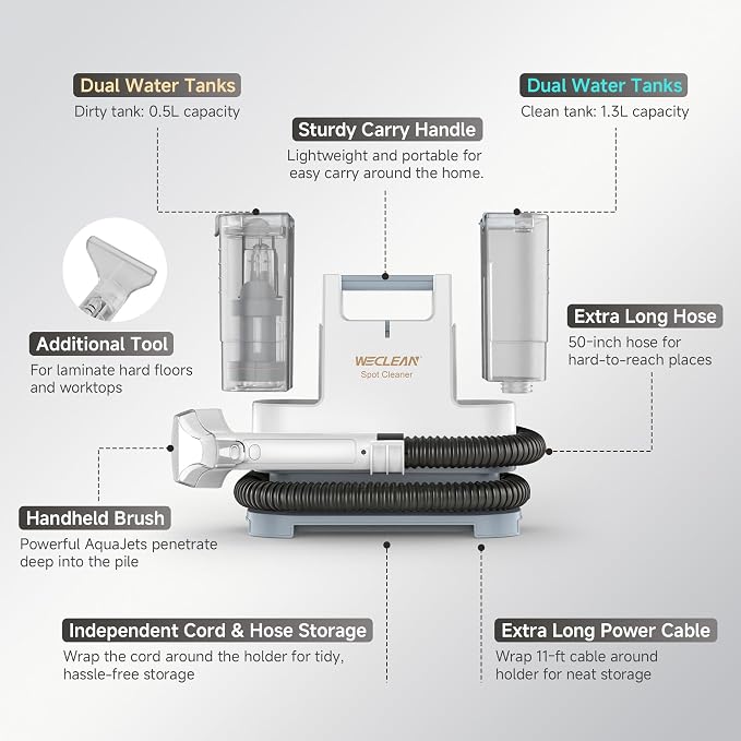 WECLEAN C1 Portable Extractor for Couch and Carpet Cleaner Upholstery Cleaner with Deep Cleaning Solution
