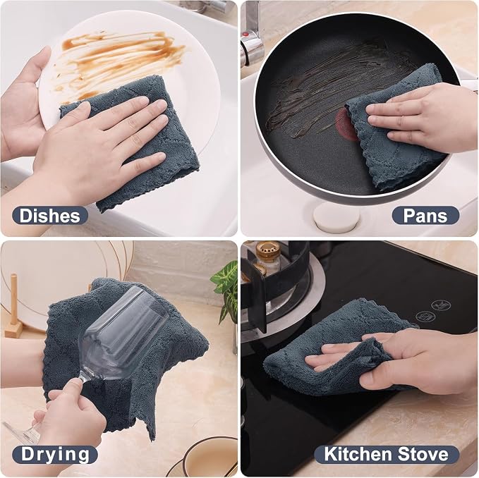 Homaxy 18 Pack Kitchen Dish Cloths (10 x 10 Inches, Dark Grey), Super Soft and Absorbent Coral Velvet Dish Towels, Nonstick Oil Fast Drying Microfiber Cleaning Cloth, No Lint Household Dishcloths