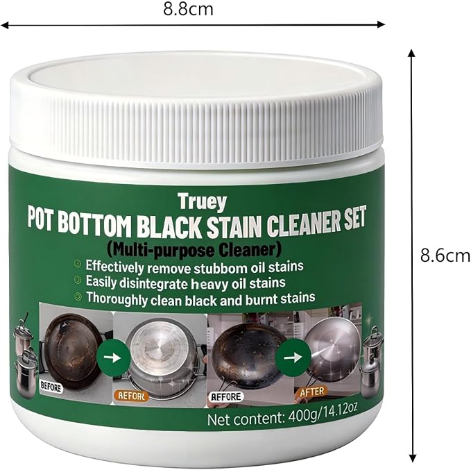 Truey Pot Bottom Black Stain Cleaner Set, Stainless Steel Cleaning & Polishing,Powerful Kitchenware Cleaner, Cooktop Pot Cleaner Effortless for Burned Cookware