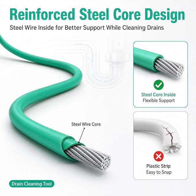 Bathroom Drain Hair Remover Tool with Rotating Handle, Reinforced Steel Core Drain Snake Cleaner for Shower, Bathtub and Bathroom Sink, Flexible Hair Clog Removal Tool for Narrow Drains(6PCS)