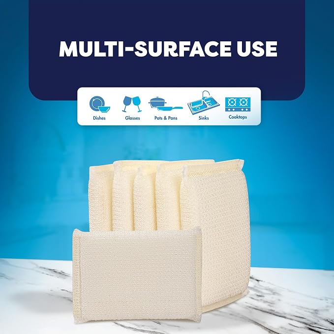 6 Scrub Sponges Kitchen By SCRUBIT, Multi-Purpose Scouring Pads, Non-Scratch Cleaning Sponges for Dishes, Pots & Non-Stick Cookware - Long Lasting Dish Scrubbers for Kitchen, Bathroom & More