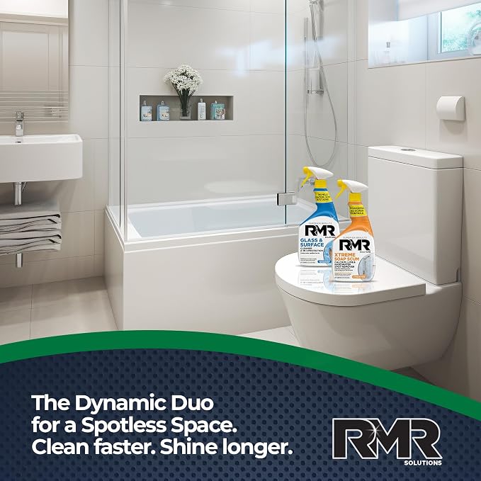 RMR Shower Shield Power Pack – Glass & Surface Cleaner/Repellent + Xtreme Soap Scum Remover, Multi-Surface Cleaning Kit for Bathroom, Tile, Glass, & Surfaces, 2–32 Oz Bottles