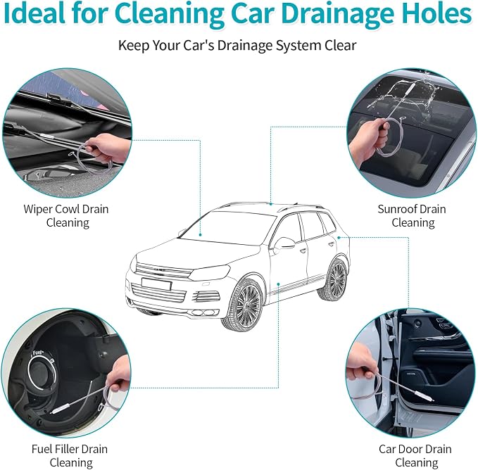 Upgrade 2 Packs Extra Long Drain Cleaners Brush, 64 Inches Flexible Sunroof Drain Cleaning Brush Tool, Premium Tube Cleaner for Dishwasher Drain Hose, Bathroom