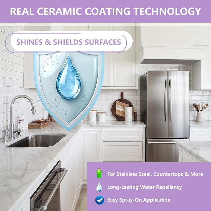 Ceramic Coating Spray for Kitchen Appliances and Stainless Steel | 8.66oz Anti Fingerprint Spray, Cerami Coat for Appliances, Long-Lasting Multi-Surface Shine, Fingerprint Resistant for Stoves