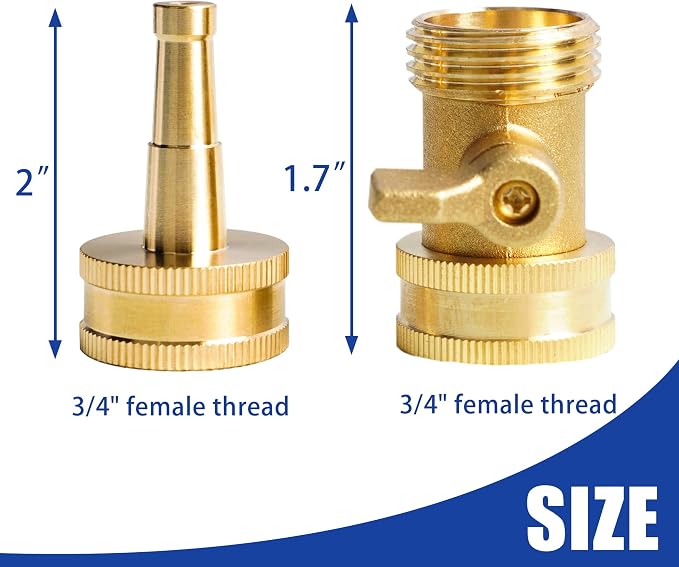 Hourleey 2 Set Heavy Duty Brass Hose Nozzle, Pressure Jet Nozzle with Hose Shutoff Valve, 3/4" GHT Nozzles for Garden Hose, Car Wash, Extra 4 Rubber Washers