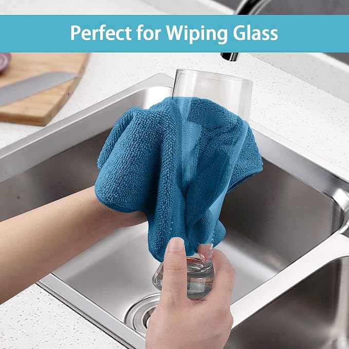 HOMEXCEL 50PK Microfiber Cleaning Cloth, Cleaning Rag for Home, 11.5x11.5in | Reusable, Lint Free, Scratch-Free and Highly Absorbent Towels for Kitchen, Window and Glass, Cars, Navy Blue