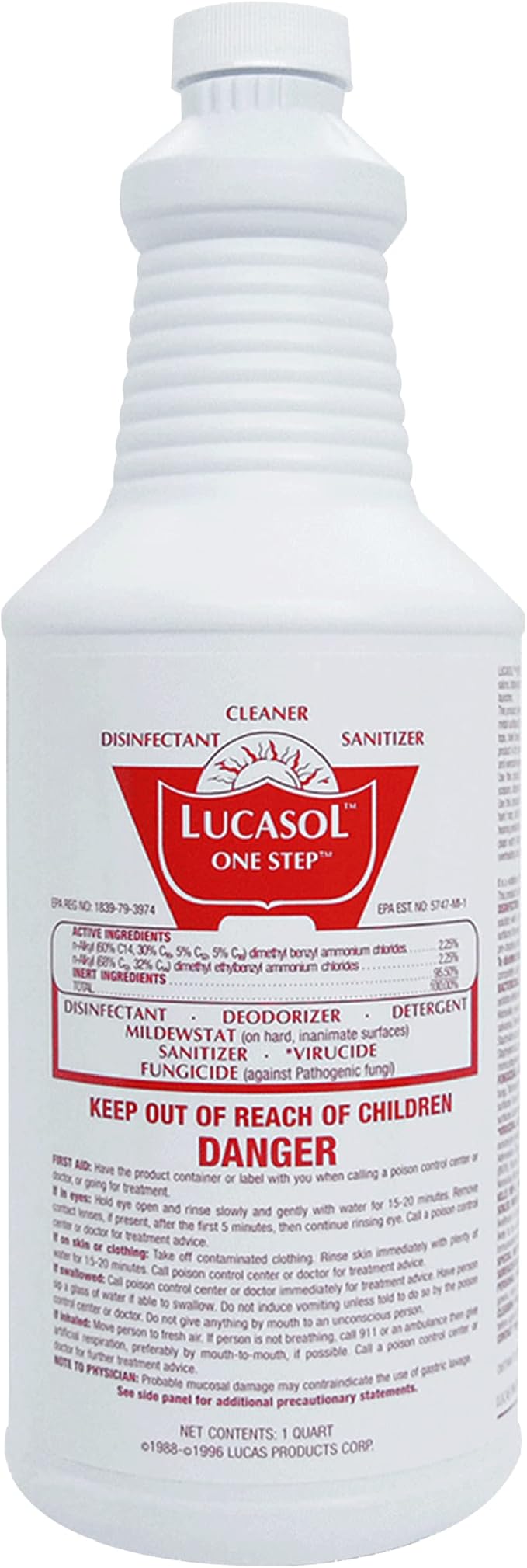 Lucasol One Step Disinfectant, 1 Quart (32 Ounce), All Purpose Cleaner Spray For Hospitals, Barber Supplies, Household Essentials, School, Salons, Household Cleaning And More