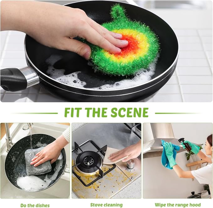 HEALLILY Dish Scrubber Sponge 5 Pack Non Scratch Knitted Household Cleaning Sponges for Kitchen Washing, Reusable Crochet Handmade Oil Resistant (Assorted Colors)
