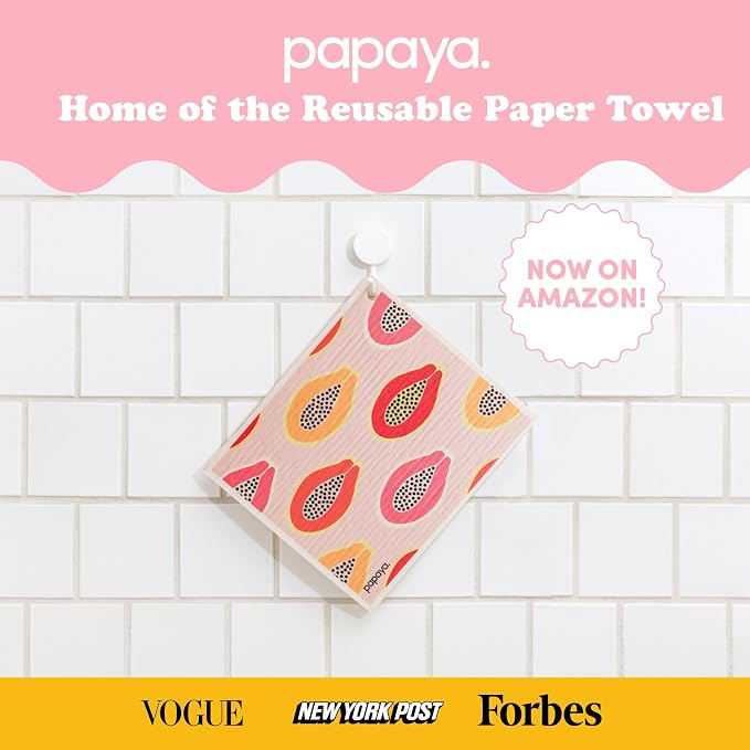 Papaya Swedish Dishcloths for Kitchen, 2 Reusable Paper Towels, 1 Hook