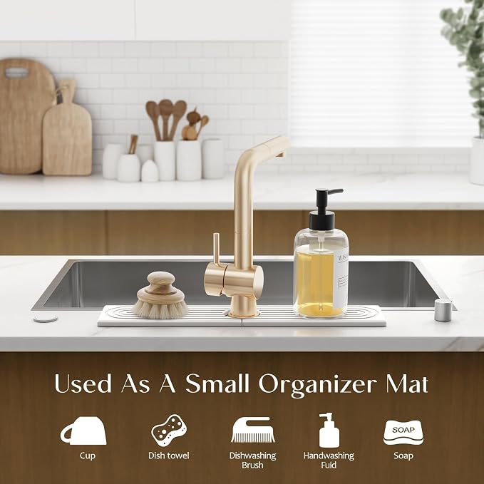 Eormoe Stone Faucet Mat for Kitchen Sink – Diatomite Drying Stone Mat & Sink Protector, Prevents Moisture – Sink Splash Guard Water-Absorbing Stone Tray for Bathroom Counter (Light Grey, 20" x 3.9")