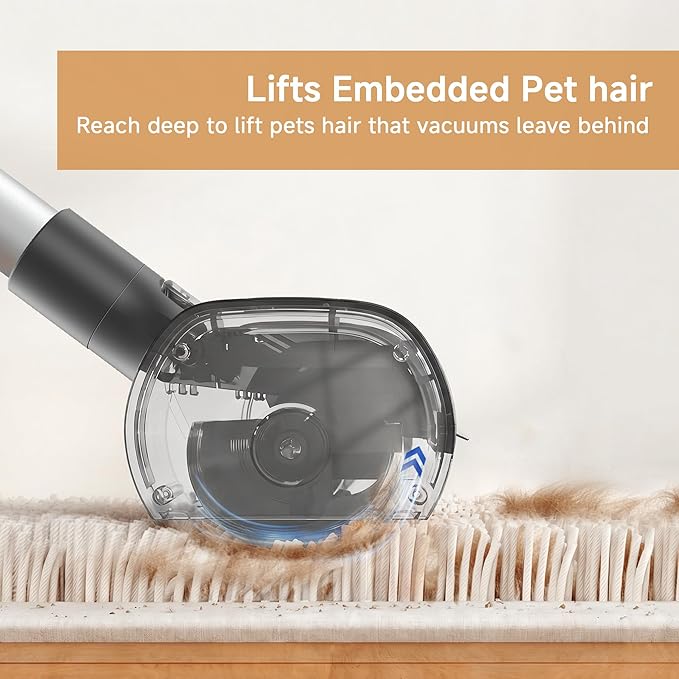Pet Hair Remover for Carpet, Carpet Sweeper with Dust Container | Carpet Hair Removal Tool with 5 Feet Long Handle to Remove Cat and Dog Hair from Carpet, Rugs, Mats, Furniture, Upholstery