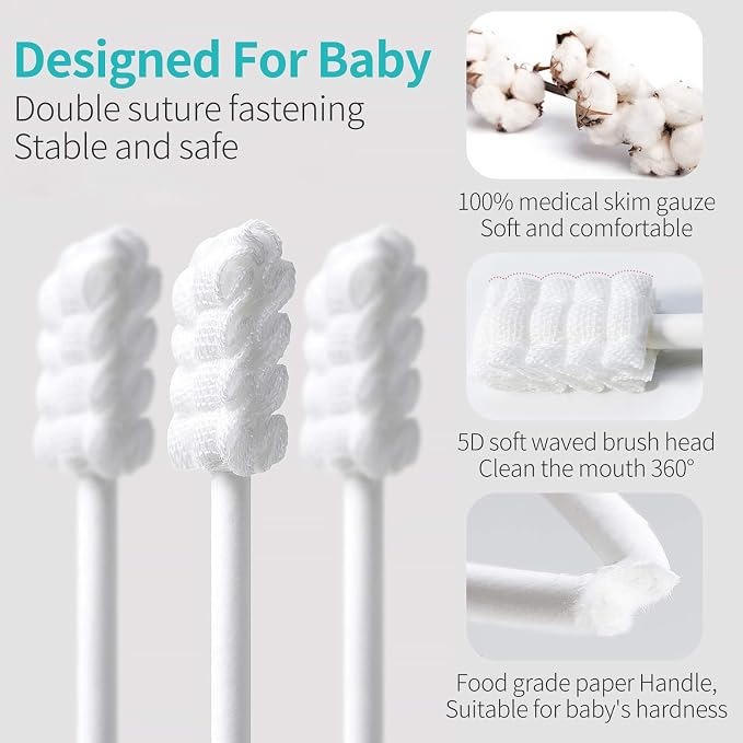 dearlomum 48PCS Baby Tongue Cleaner Newborn Toothbrush | Disposable Infant Clean Mouth,Gauze Gum Cleaner Baby Oral Cleaning Stick Dental Care for 0-36 Month