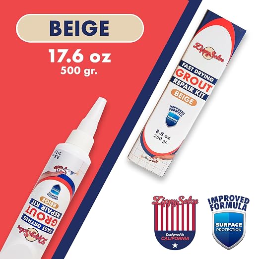 ZippySolve Tile Grout, Repair Kit, 2 Pack Grout Filler, Restore & Renew Tile Joints Line, Fast Drying Tile Grout Paint Squeeze Tube for Bathroom Shower Kitchen Floor, Waterproof (17.6 oz, Beige)