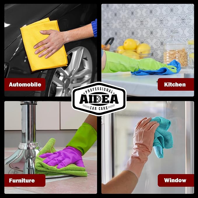 AIDEA Microfiber Cleaning Cloth, 200PK, Microfiber Towels for Cars, Shop Towels Cleaning Rags, Premium Wash Cloths, Absorbent Towel for SUVs, House, Kitchen, Window, Cleaning Supplies 12×12"