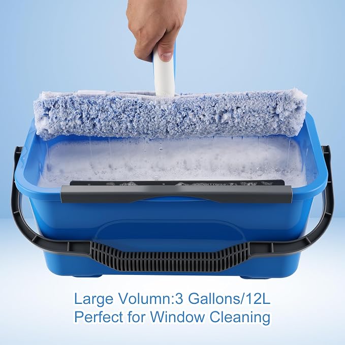 Mitclear Professional Window Cleaning Kit with Bucket 3 Gallon, 14'' Silicone Squeegee, 14'' Microfiber Scrubber, Cloth, Window Washing Equipment Cleaner Tools, Commercial & Home, Car, Outdoor