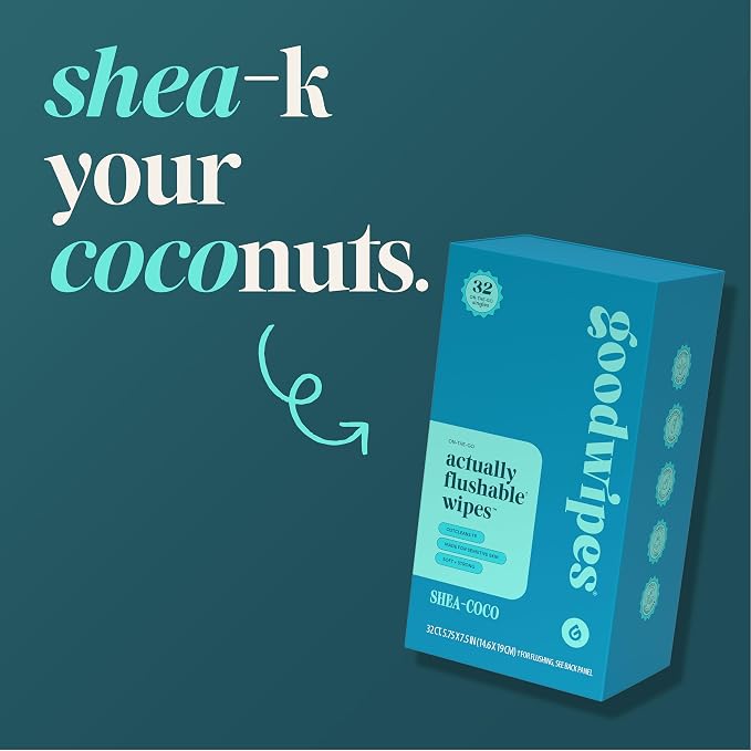 goodwipes Flushable Wipes for Women - Shea-Coco Individually Wrapped Travel Butt Wipes To Go, Mini Purse & Festival Essentials for Adults, pH Balanced for Feminine Hygiene, 32 Count (1 Pack)
