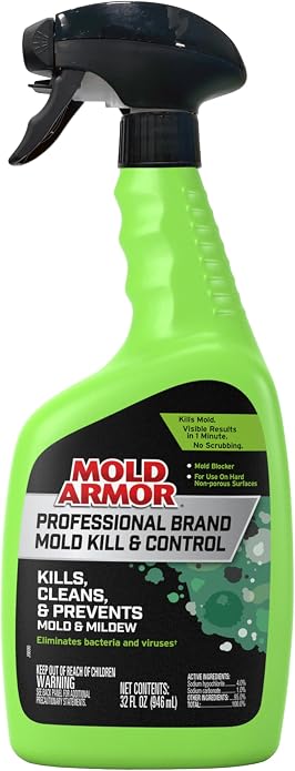 MOLD ARMOR Professional Brand Mold Kill & Control Spray, 32 oz., Hard Surface Mold and Mildew Remover, Visible Results in Minutes, Eliminates Bacteria and Viruses