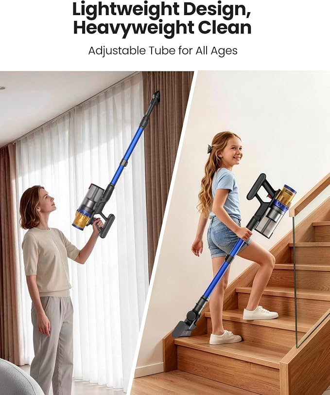 Cordless Vacuum Cleaner, 650W/55Kpa Vacuum Cleaners for Home, 70Mins Stick Vacuum with Self-Standing,Anti-Tangle,Wall Mount Charging,Lightweight Wireless Vacuum for Hardwood Floors Carpet Pet Hair Car
