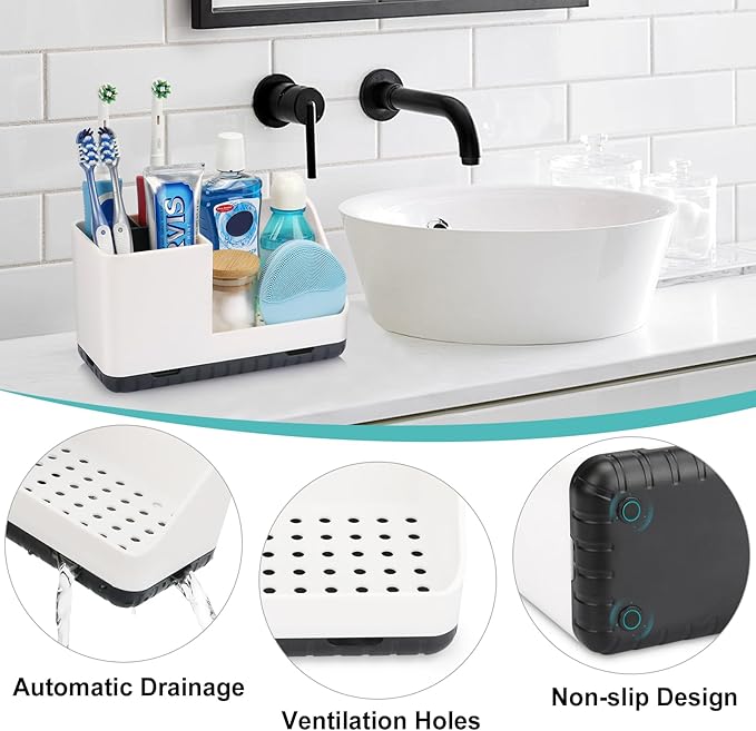 PARKMANI Bathroom Counter Organizer, Bathroom Organizers and Storage, Detachable Toothbrush Holders for Bathroom Vanity Sink Organizer (White)