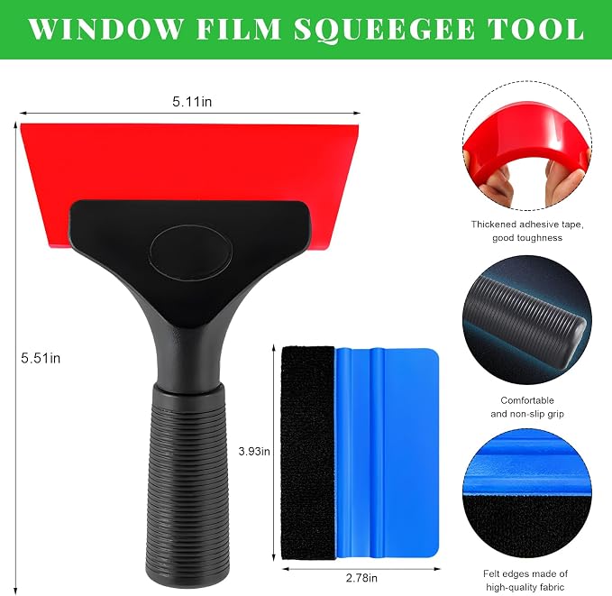 Yourkar 4 PCS Window Tint Kit Tools, Professional Vinyl Wrap Kit with Plastic Squeegee & Felt Squeegee, Universal Privacy Film Installation Tint Tools for Vehicle Glass Home (Blue+Red)