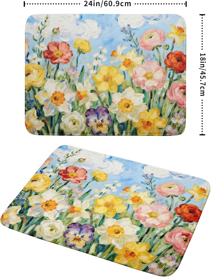 Spring Floral Dish Drying Mat for Kitchen Counter 18x24 Yellow Pink Narcissus Flower Seasonal Themed Summer Absorbent Reversible Microfiber Drying Mats Kitchen Countertop Protector Dishes Drainer Pad