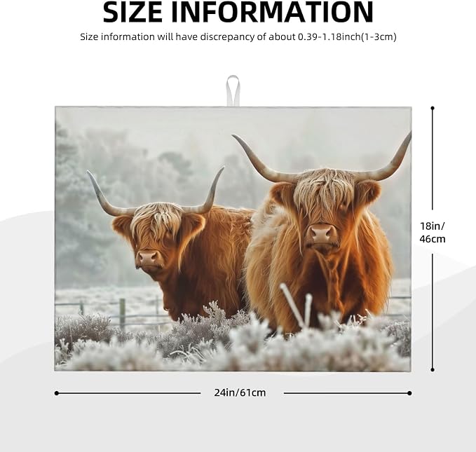 Highland Cow Dish Drying Mat For Kitchen Counter, Super Absorbent Microfiber Dish Drying Pad, Kitchen Gadgets For Easy Clean Multi-Use Large 18"x24"