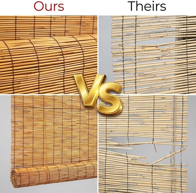 Bamboo Patio Shades Light Filtering Outdoor Roll Up Shades, Bamboo Porch Blackout Roller Blinds 36 48 72 84 62 inches Long Sunshade Window Treatment for Home Decor, Cordless(30" W x 36" H)