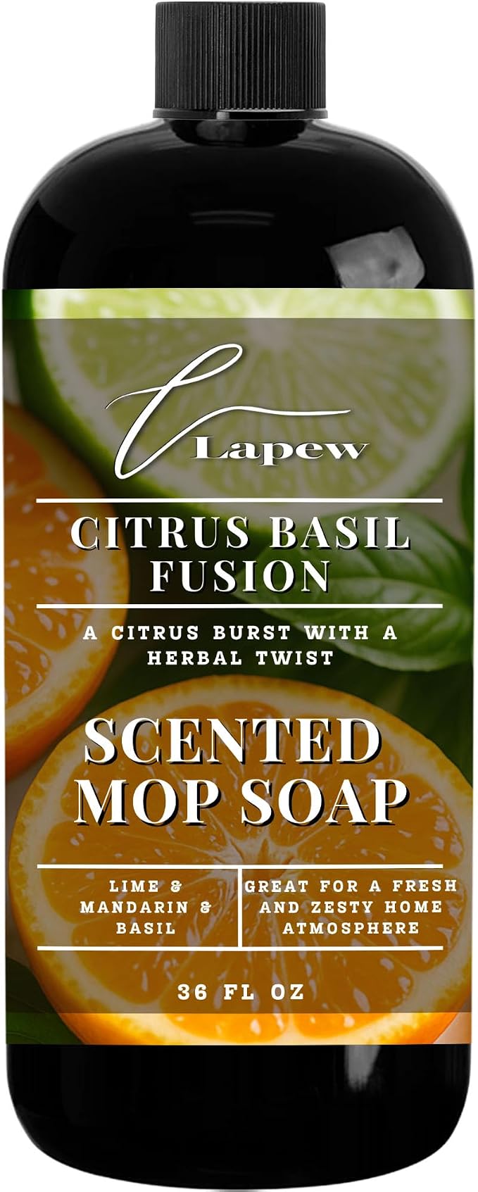 Lapew Citrus Basil Scented Mop Soap - Luxury Floor Cleaner Concentrate for Mopping Tile, Laminate, Vinyl & Hardwood | Streak-Free, Low-Foam | 36 oz