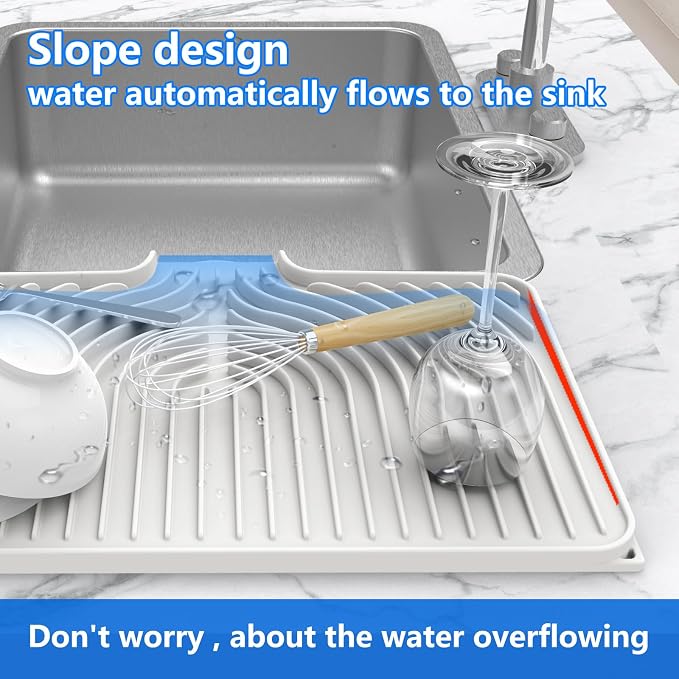 Dish drying mats for kitchen counter,18"×12"Silicone Self-Draining mat | Various sizes and colors,Self-Draining Slope Structure,Enabling faster drying,Heat-Resistant,Easy to clean,Food-grade