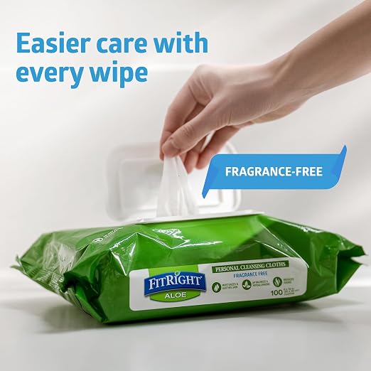 FitRight Aloe Quilted Heavyweight Personal Cleansing Cloth Wipes, Unscented, 576 Count, 8 x 12 inch Adult Large Incontinence Wipes