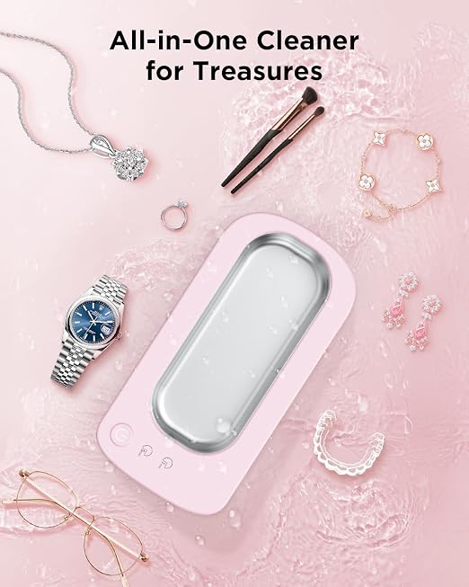 Ultrasonic Jewelry Cleaner Machine: 48KHz Ultra Sonic Cleaner for Jewelry,Eyeglass,Rings,Watch Band,Dentures,with Dual Cleaning Modes,350ML 304 Stainless Steel Tank,Gift for Wife,Mom,Daughter