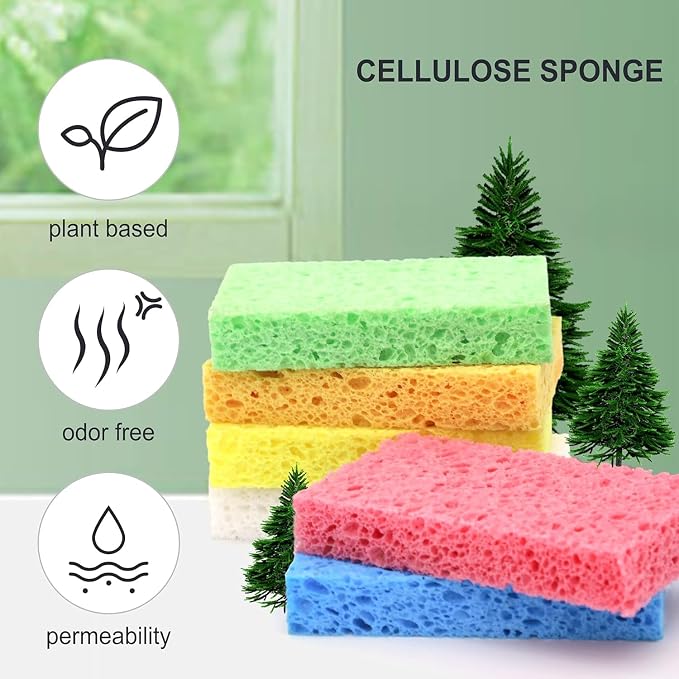 Cellulose Sponges,Heavy Duty Scrub Kitchen Sponge,Clean Tough Messes Without Scratching Sponges Kitchen,Pop Up Eco Sponges DIY Pink (6 Pack)
