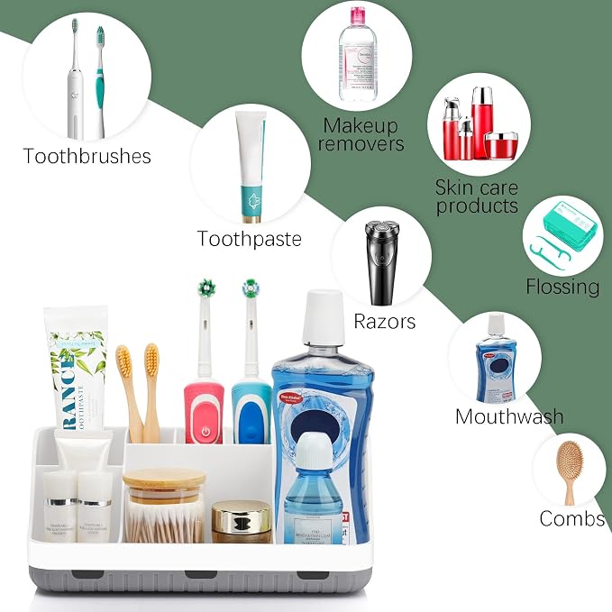 GFWARE Toothbrush Holders for Bathrooms Countertop Organizer - Kids Electric Toothbrush and Toothpaste Holder Detachable 7 Slots Tooth Brush Organization Bathroom Accessories Storage Vanity, White