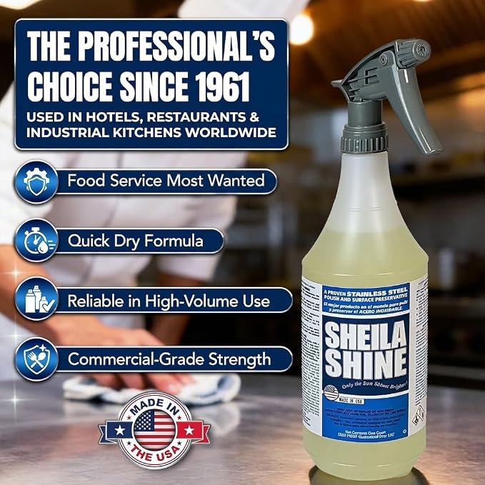 Sheila Shine 1 Quart Stainless Steel Cleaner and Polish w/Microfiber Cloth - Cleans, Polishes & Protects Kitchen Appliances, Refrigerators, Sinks, Ovens & Grills - Streak Free Stainless Sink Cleaner