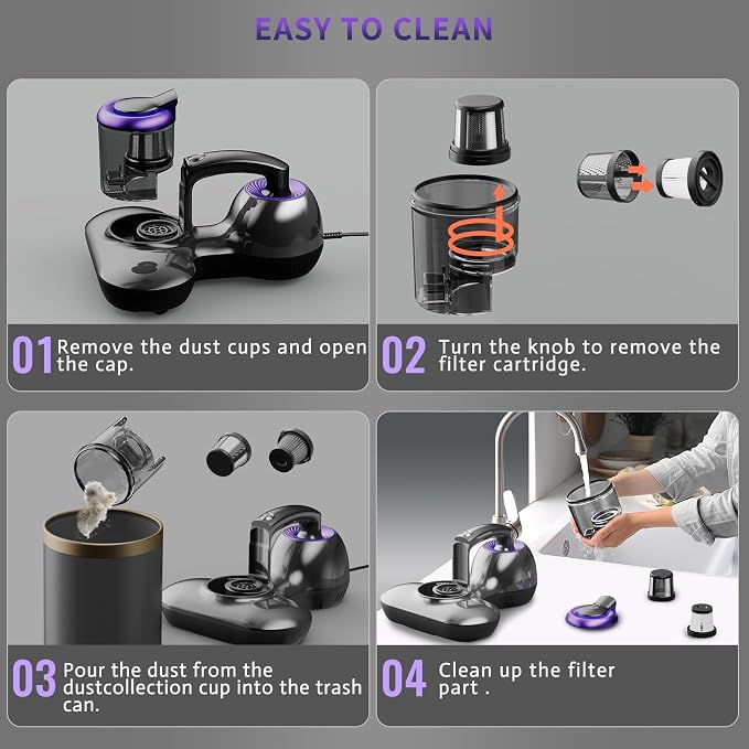 Hersven Mattress Vacuum Cleaner, Handheld UV Bed Vacuum Cleaner 16KPa & 12800 Vibrations Per/Min Upgraded Effectively Clean Up Bed, Pillows, Cloth Sofas, Carpets and Ther Fabric Surfaces