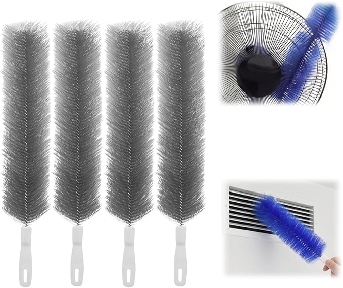 Bendable Microfiber Head Fan Cleaner Brush, Washable Reusable Dust Remover for Fans, Air Conditioning, Curtain, Car Vents (Grey 4pcs)
