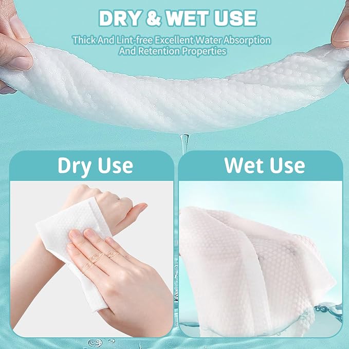 Disposable Face Towel 600 Count, Soft Cotton Facial Dry Wipes, Multi-Purpose for Skin Care, Makeup Remover, Face Wipes and Facial Cleansing