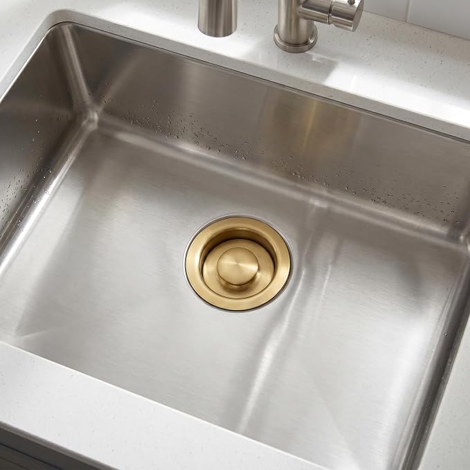 LQS Kitchen Sink Garbage Disposal Flange and Sink Stopper, fit 3-1/2 Inch Standard Sink Drain Hole Color Golden