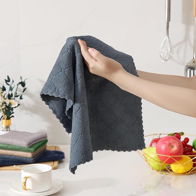 Homaxy Kitchen Towels and Dishcloths Set, 10 x 10 and 13 x 19 Inches, Set of 12 Super Soft and Absorbent Coral Velvet Kitchen Towels, No Lint and Nonstick Oil Fast Drying Dish Towel, Dark Grey