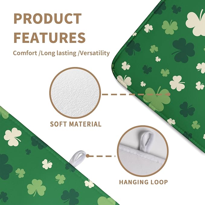 Green Shamrock St. Patrick's Day Dish Drying Mat for Kitchen Counter Lucky Clover large Dish Drying Pad Absorbent Reversible Microfiber Draining Pad Washable Drying Mats 18x24 Inch