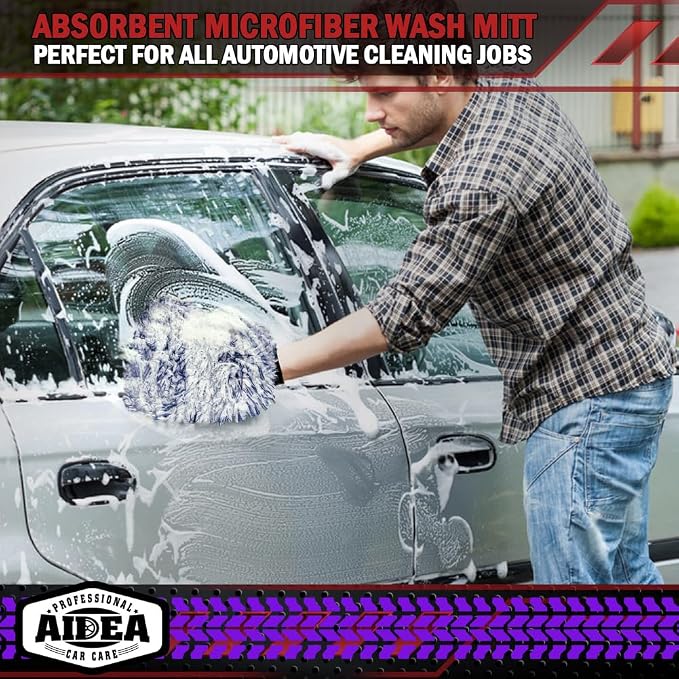 AIDEA Car Wash Mitt Microfiber, 1PK Wheel Cleaner Mitts, 7.12''X10.14'' | Scratch Free Lint-Free, Extra Plush Premium Microfiber Mitt Car Wash Brush, Regular Size