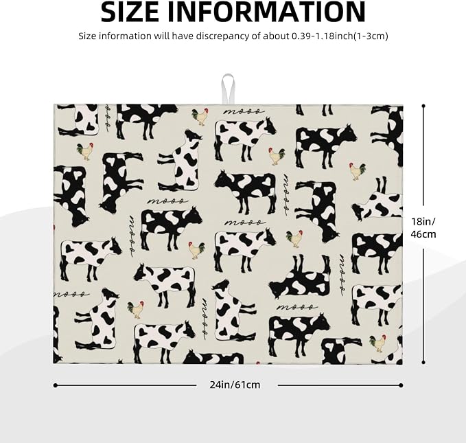 Cute Farm Cows Dish Drying Mat For Kitchen Counter, Super Absorbent Microfiber Dish Drying Pad, Kitchen Gadgets For Easy Clean Multi-Use Large 18"x24"