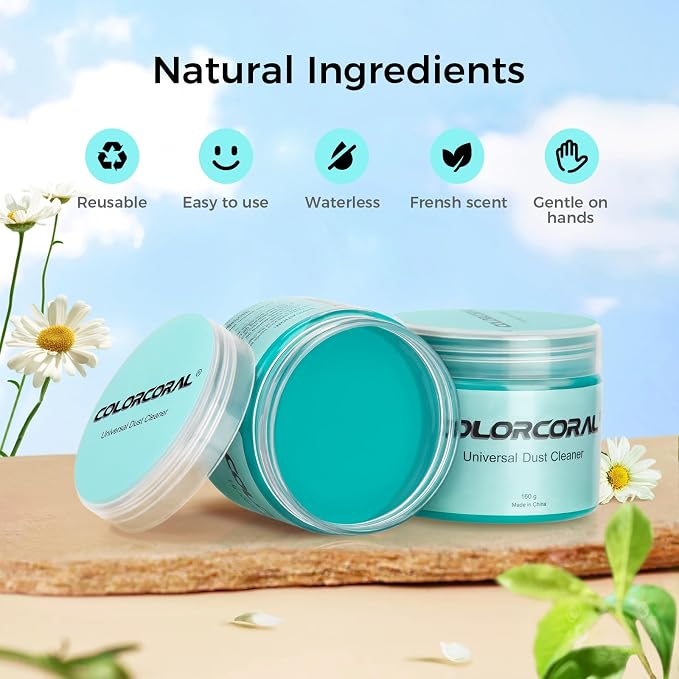 ColorCoral Car Cleaning Gel Universal Gel for Car Vent Cleaner Cleaning Putty Auto Detailing Car Interior Dust Cleaning Kit for Auto Seat, Christmas Stocking Stuffers for Adults Men Women Kid 160g | Blue Car putty for cleaning Interior Auto Seat Car Ve...