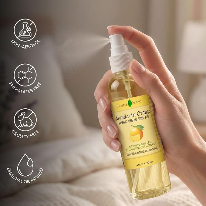 Mandarin Orange Linen and Room Spray, Natural Air Freshener Made with Pure Mandarin Essential Oil, Pillow Spray, Odor Eliminator